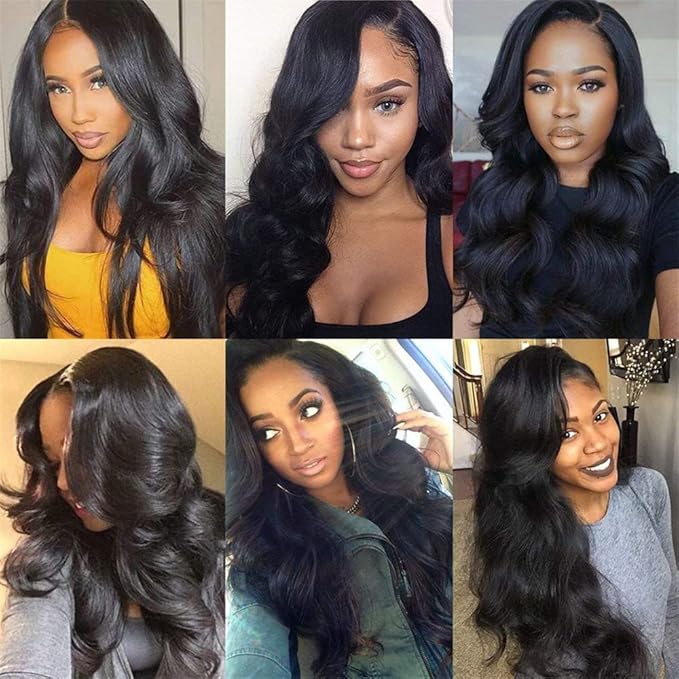 24 26 28 inch WuvuSnm Body Wave Bundles Human Hair Body Wave 3 Bundles Brazilian Remy Body Wave Human Hair Bundles No Tangle Natural Black Color