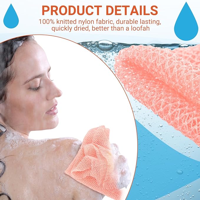 Geiserailie African Net Sponge Long Bathing Net Shower Body Scrubber Back Scrubber Skin Smoother Bathing Sponge for Daily Use or Stocking Stuffer(Light Pink)