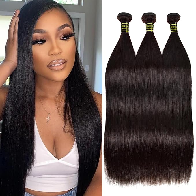 Straight Bundles Human Hair 100% Unprocessed Brazilian Virgin Hair 3 Bundles 22 24 26 Inch Human Hair Quick Weave Bundles Extension for Women Natural Color