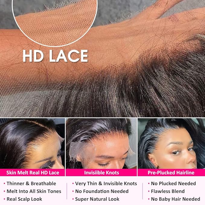 Pizazz 13x6 Body Wave Lace Front Wigs Human Hair Pre Plucked 180 Density HD Transparent Lace Frontal Wigs Human Hair for Women 9A Glueless Wigs Human Hair with Baby Hair 30Inch