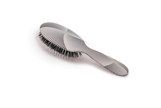 Rock & Ruddle Natural Mixed Boar Bristle Hair Brush for Women and Kids (Small 6.9") - Perfect for Wet or Dry Hair, Detangling Smoothing Blowdrying - Designed & Made in UK - Geometric Swirls and Arcs