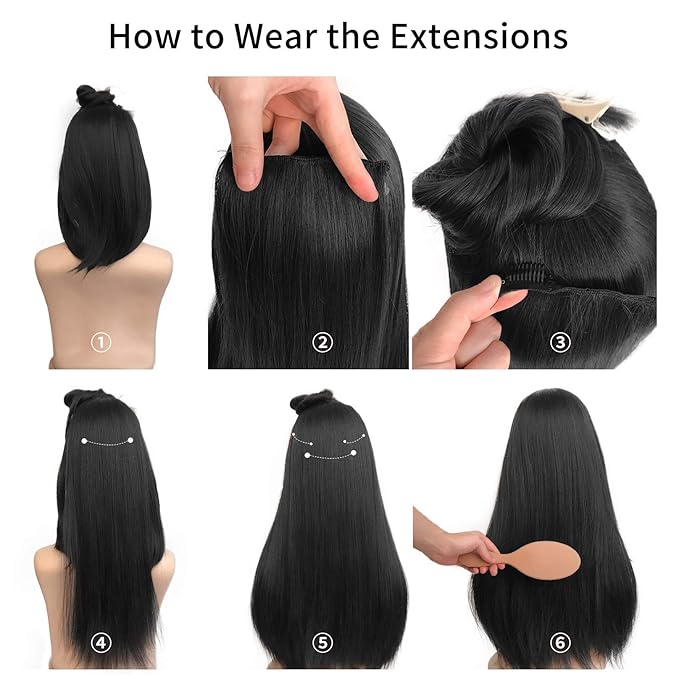 REECHO Thick Long Straight 3PCS Set Clip in on Hair Extensions for Women Girls (28 Inch (Pack of 3), Natural Black - Straight)