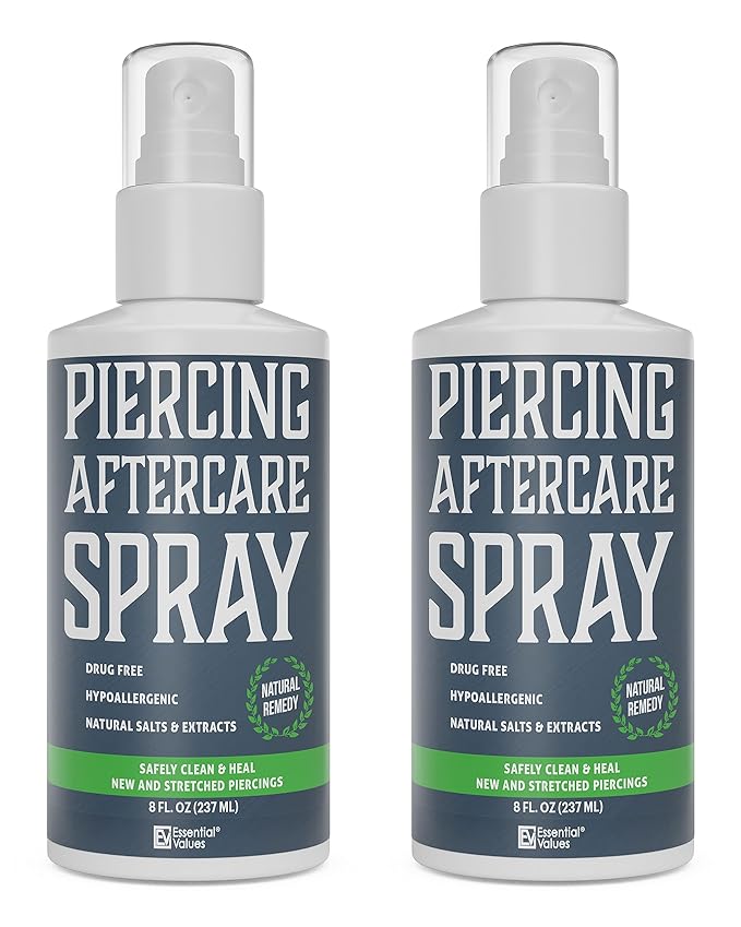 Essential Values 2 Pack Piercing Aftercare Spray (8 OZ Per Bottle) - Gentle on Contact - Made in USA