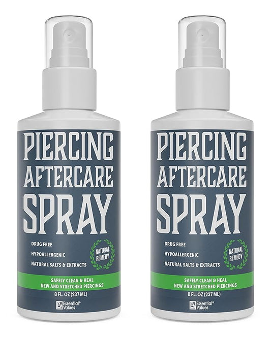 Essential Values 2 Pack Piercing Aftercare Spray (8 OZ Per Bottle) - Gentle on Contact - Made in USA