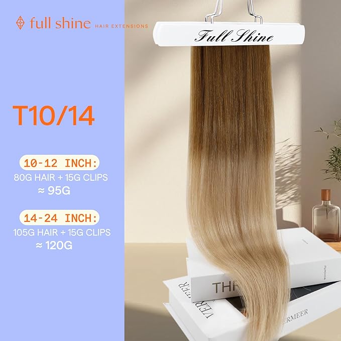 Full Shine Human Hair Clip in Extension 18 Inch Golden Brown Ombre Clip on Hair Extensions for Thinning Hair Golden Brown to Blonde Hair Extensions Clip ins for Women Straight 7 Pcs 120 G