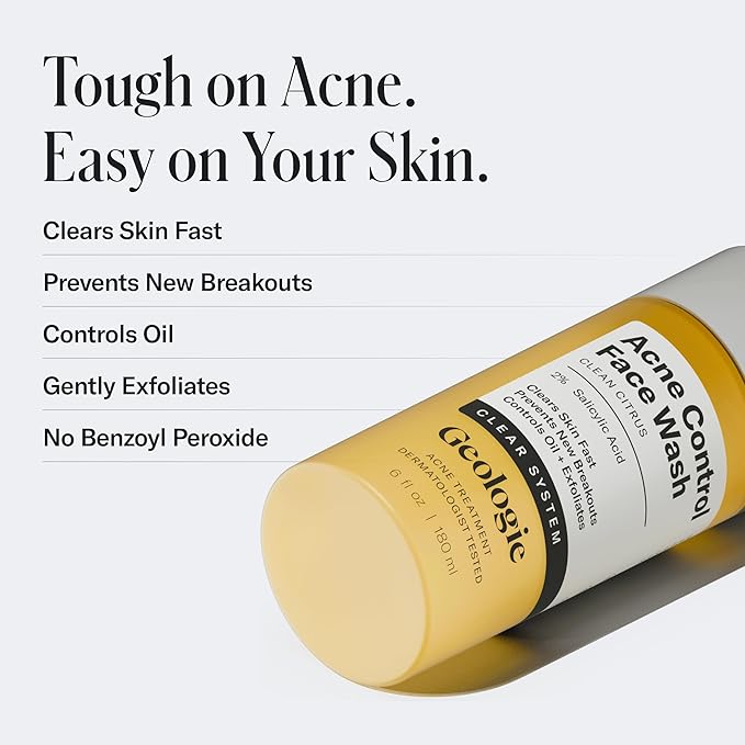 Geologie Acne Control Face Routine | 3-Piece Kit Includes Exfoliating Cleanser, Repairing PM Moisturizer, Oil Free AM Moisturizer | Daily Routine for Clear, Healthy Skin | Lasts 3 Months