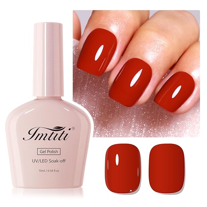 Imtiti Bright Red Gel Nail Polish - Vivid True Red High Shine Gel Polish, UV/LED Soak Off, Long Lasting Glossy Manicure for Women, Salon DIY, (10ml-1906)