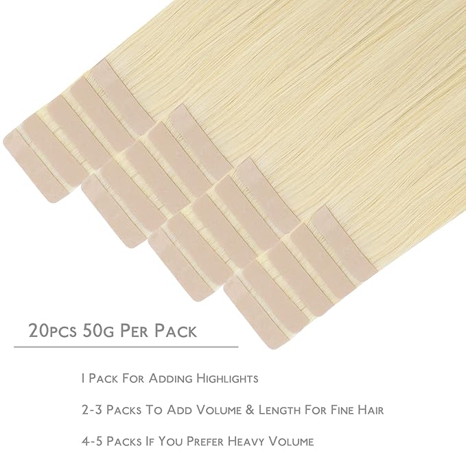 WENNALIFE Tape in Hair Extensions Human Hair, 20pcs 50g 24 inch Remy Hair Extensions Straight Human Hair Tape in Extensions