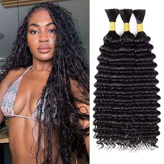 Boho Hair for Braiding Deep Wave Bulk Human Hair for Braiding No Weft 3 Bundles 24 24 24 Inch 10A Brazilian Virgin Deep Curly Extensions