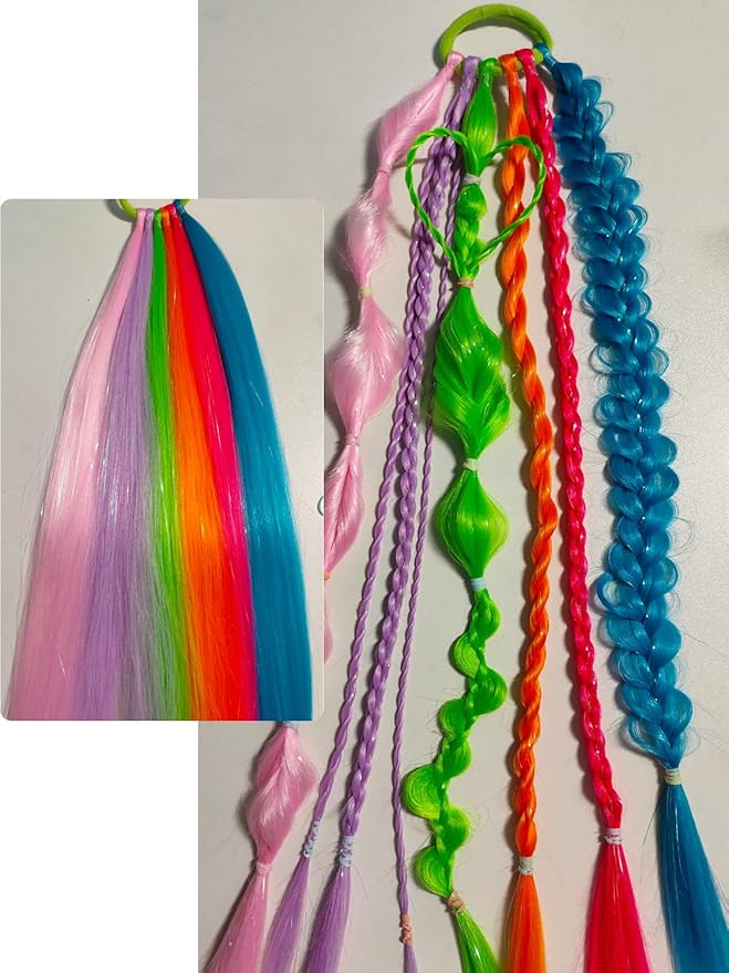 Colorful Hair Extensions for Braids Ponytail Extension 2 Packs, 20 inch Crazy Hair Day Accessories for Women, DIY Festival Wacky Rave Braids,Tinsel Mixed
