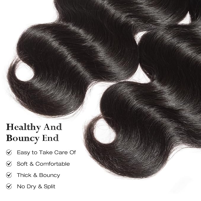 ASHINE Human Hair Bundles Body Wave Straight, Unprocessed Cambodian Raw Hair Bundles for Women Natural Black 16 18 20 Inch, Keep Soft and Silky After Multiple Washes