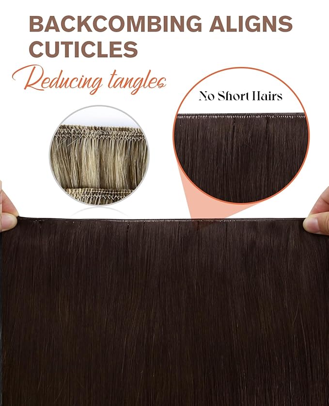 Sunny Hair Genius Weft Hair Extensions Human Hair Brown Human Hair Genius Weft Extensions Sew In Hand Tied Extensions Remy Hair Sew In Human Hair Extensions For Women 18 Inch 60G