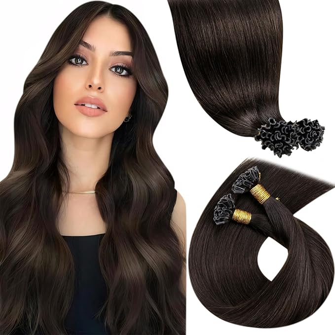 LaaVoo Utip Hair Extensions Human Hair Dark Brown U Tip Hair Extensions Human Hair Hot Fusion 16 Inch 1g 50s/50g