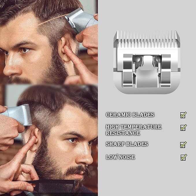 5 Pack Professional Detachable Replacement Blades set,Size（1-1/2+#2+3-1/2+3-3/4+T Outliners）Cut Length 0.1mm to 13mm,compatible with Oster Classic 76/Andis AGC,BDC,BGC,MBG Series Detachable Clippers