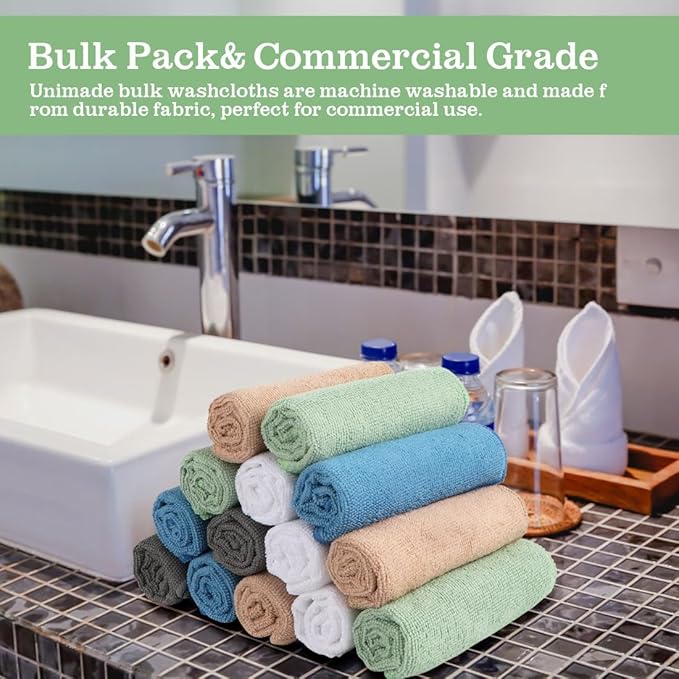 Washcloths Bulk 100 Pack Face Towels (12" x 12"), Highly Soft Wash Cloths and Hand Towels, Fast Drying Multi-Purpose Microfiber Cleansing Cloths for Bathroom, Hotel, Spa, and Salon-Multicolor