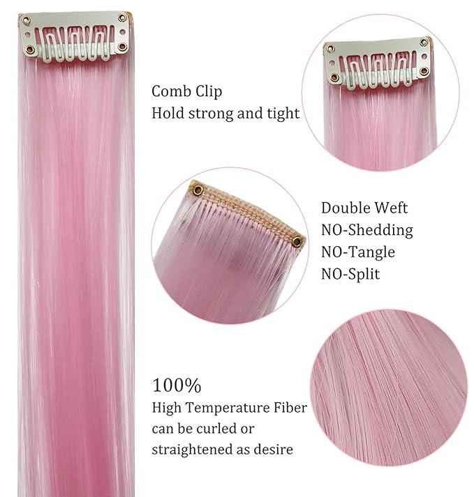 12 PCS 20 inch Light Colors Wig Pieces Colorful Party Highlights Clip in Coloured Hair Extensions Multicolors Straight Synthetic Hairpieces for Woman Girls Hair Accessories