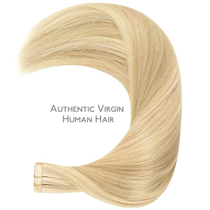 WENNALIFE Tape in Hair Extensions Human Hair Light Blonde Highlighted Golden Blonde Tape in Extensions, 10pcs 30g 26 inch Remy Invisible Tape Ins Straight Soft Real Human Hair Tape in Extensions