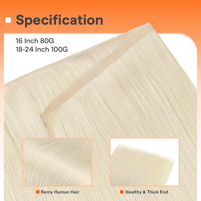 Full Shine Butterfly Weft Hair Extensions 24 Inch Pu Hole Weft Extensions Genius Weft Hair Color Platinum Blonde Hand Tied Extensions With Hole 100 Grams Soft Remy Hair Add Length