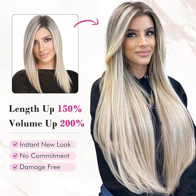 REECHO 28" Straight Long 4 PCS Set Thick Clip in on Hair Extensions -Dark Ash Blonde