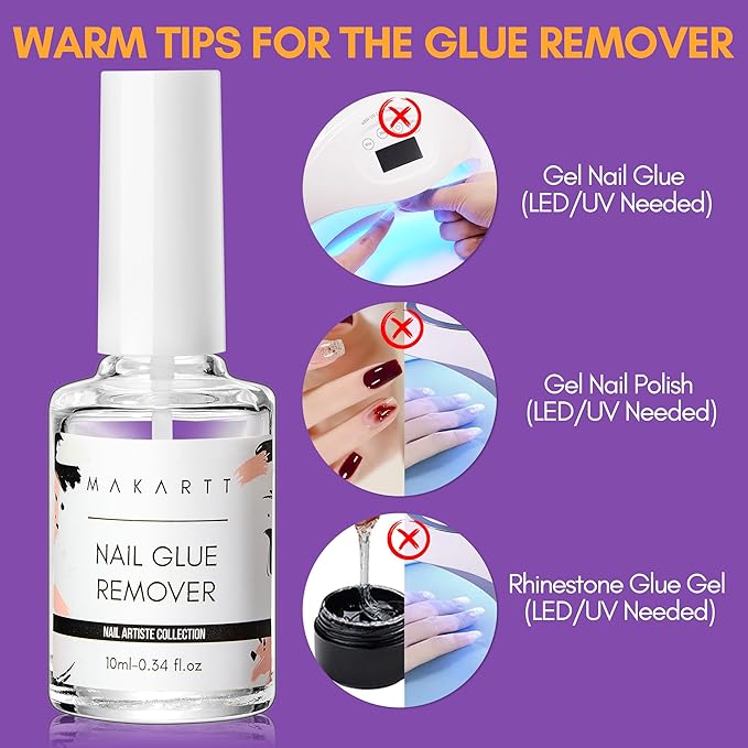 Makartt Nail Glue Remover for Press on Nails: 10ML Glue Off for Nail Tips Acrylic Nails Fake Nails Debonder Adhessive Remover Acetone-free Nail Polish Remover, Can't Remove Gel Nail Polish