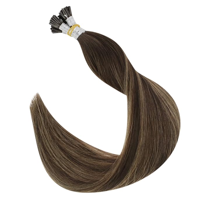 Full Shine I Tip Hair Extensions Real Human Hair 18 Inch 40 Grams Dark Brown Ombre Ash Brown Fusion Hair Extensions Human Hair Itips Extensions Remy Hair for Women