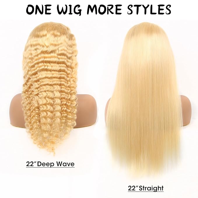 613 Lace Front Wig Human Hair 13x6 Transparent Lace Deep Wave 180 Density Free Part Blonde HD Lace Frontal Wig for Women 28 Inch (13x6 613 Deep Wave Wig, 34 Inch)