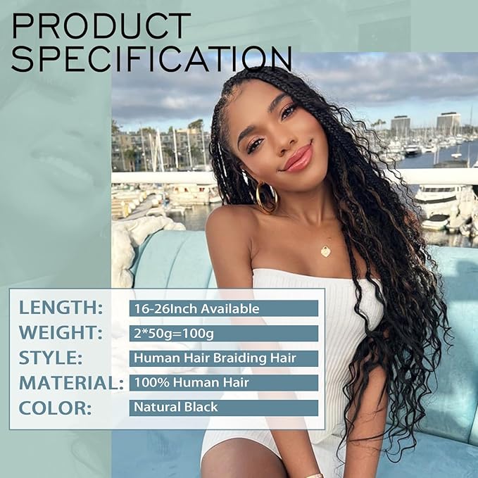 26 Inch Human Braiding Hair 100g Deep Wave Bulk Human Hair for Braiding Brazilian Virgin Human Hair Bundles Wet and Wavy Bundles No Weft Curly Human Hair Extensions for Boho Braids Natural Black