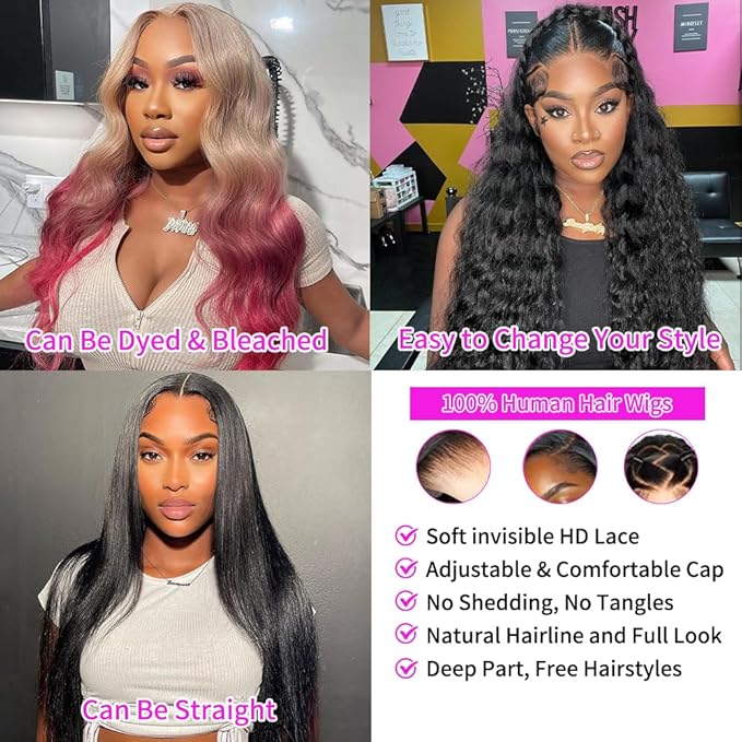 13x6 Curly Human Hair Wig for Women 200% Density Deep Wave Lace Front Wigs Human Hair Natural Black HD Transparent Lace Frontal Wigs Human Hair Deep Curly Human Hair Wig 24 Inch