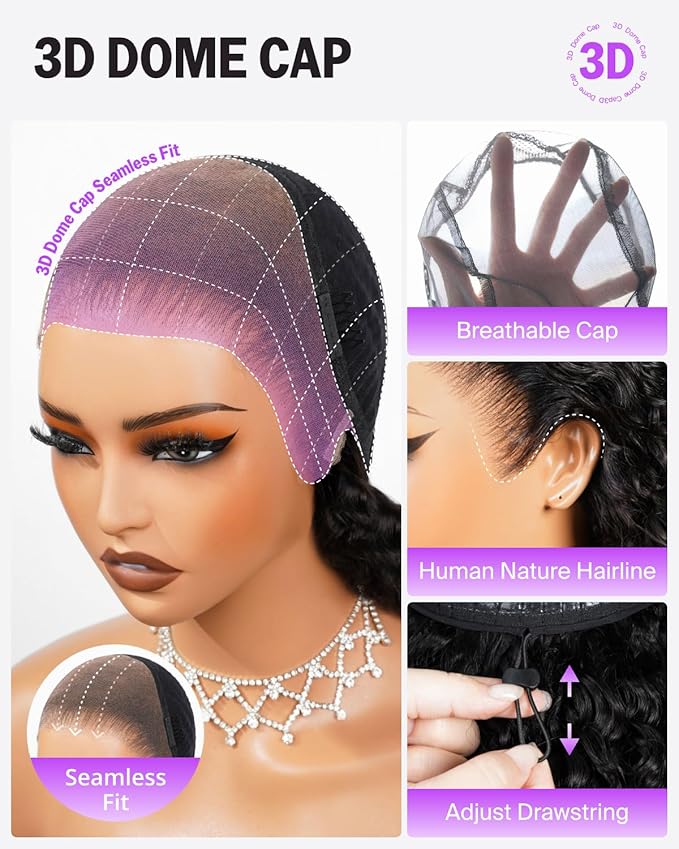 13x6 Glueless Lace Front Wigs Human Hair Pre Plucked Pre Cut 220% Density Burmese Curly With Drawstring Wig Human Hair HD Ear-to-Ear Lace Frontal Deep Wave Wig 20 Inch