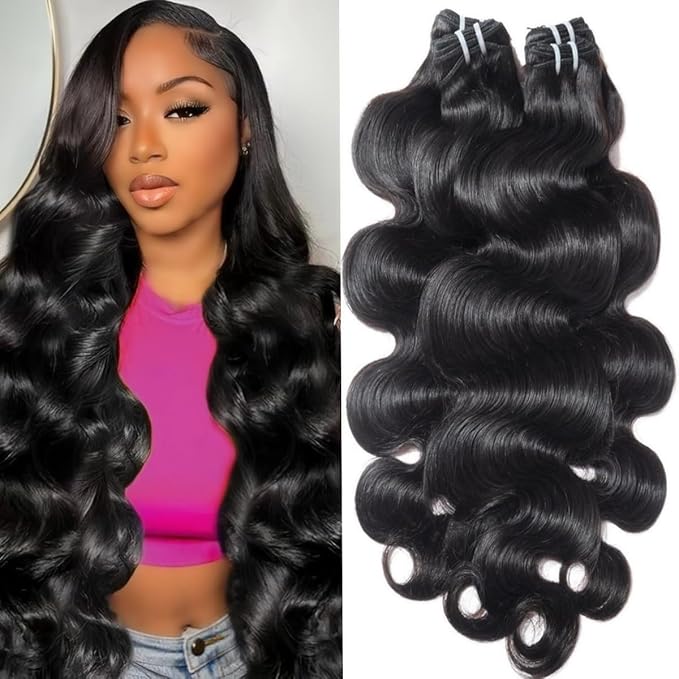 12A Body Wave Human Hair Bundles 22 24 26 28 Inch Bundles Human Hair 100% Natural Black Real Human Hair Quick Weave Extensions For Women Black Color