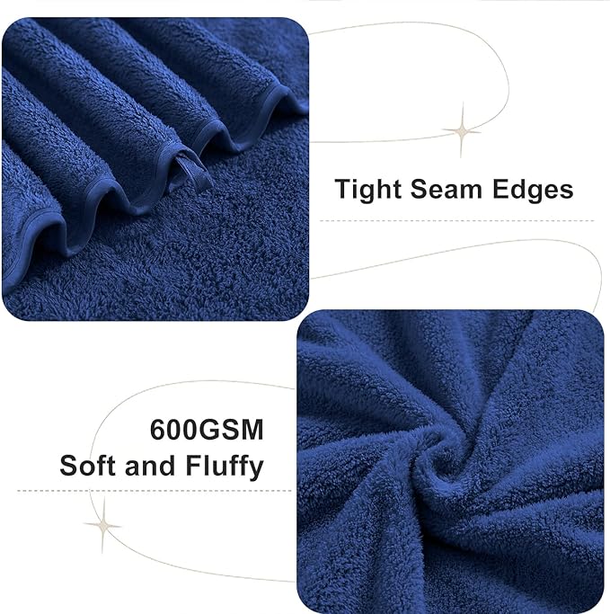 8 Pcs Navy Bath Towels Set,2 Pcs Oversized Towels 35x70 Inch/2 Pcs Hand Towels/4 Pcs Washcloth 600 GSM Bathroom Towels Quick Dry Towel Ultra Soft Absorbent Towels Set for Hotel Spa Gym