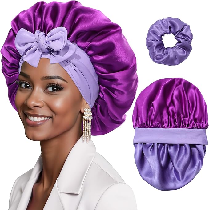 Mulberry Silk Bonnet Sleeping Women Curly Hair Bonnets Tie Band Double Layer Reversible Sleep Bonnet Silk Hair Wrap Sleep Cap
