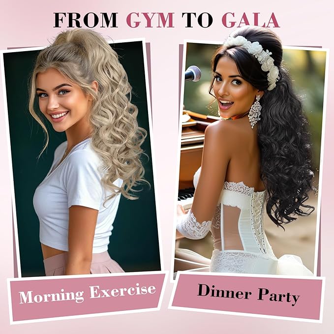 QGZ 20" Wavy Ponytail Extension, Claw Clip Ponytail Hair Extension, Natural Synthetic Hairpiece for Women Daily Use(Dark Brown)