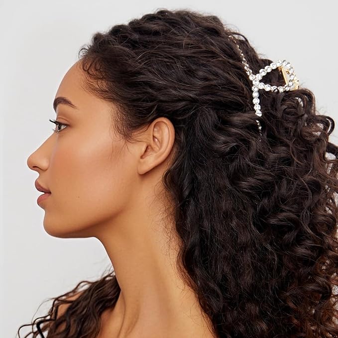 2Pcs Gold Rhinestone Hair Claw Clips, Large Metal Hair Claw Clips for Thick Hair, Strong Hold Non Slip Gold Claw Clips & Rhinestone Hair Claw Clip for Women, Hair Accessories for Women Girls