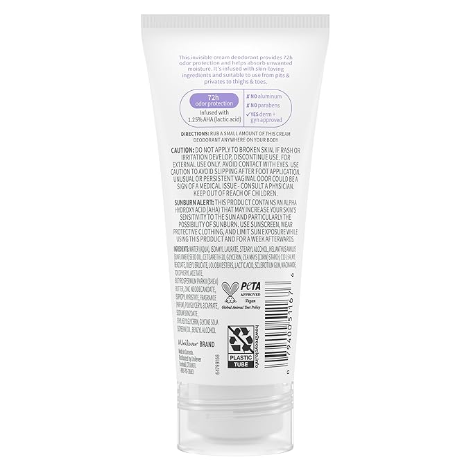 Dove Whole Body Deo Aluminum Free pH Balancing Cream Deodorant Coconut & Vanilla for 72h Odor Control 2.5 oz