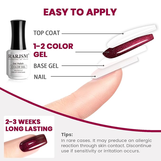 RARJSM Chameleon Gel Nail Polish Black to Wine Red Multichrome Black Purple Color Changing Glitter Chrome GelPolish Curing Requires Sparkle Shimmer Nail Gel Varnish Soak Off DIY at Home Salon 15ml
