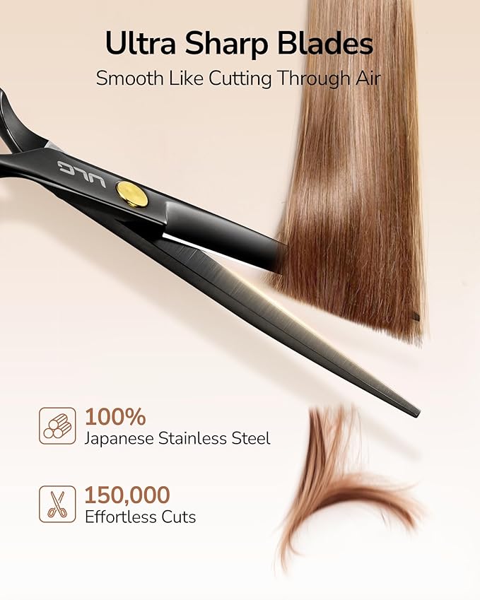 ULG Hair Cutting Scissors Professional Salon Shears 6.5-Inch Ultra Sharp Barber Scissors with Haircut Comb, Left/Right Symmetrical, Stainless Steel Haircut Scissors for Men, Women, Salon & Home Use