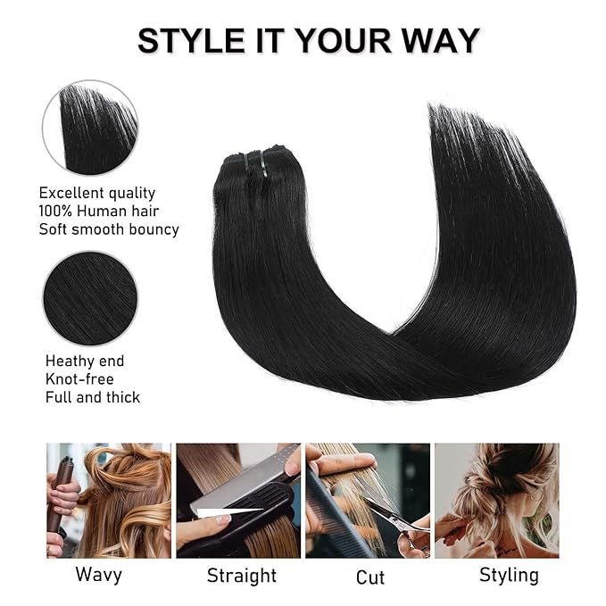 Clip in Hair Extensions Real Human Hair Jet Black 16 inch 7pcs 70g/Pack, Human Hair Clip in Extensions, Salon-Grade Quality, Easy Comfort Wear for Women (#1, 16 inch)