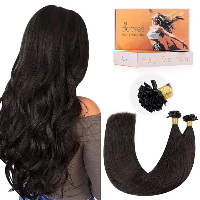 DOORES Ktips Hair Extensions Human Hair, Dark Brown 24 Inch 50g/50s, K Tip Extensions for Women