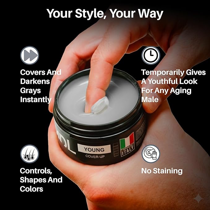 Cover Up Hair Wax for Men, Black Hair Wax Stick for Temporary Gray Coverage, Strong Hold Styling Wax for Men, Water Based Styling, Easy Wash Out, Made in Italy, 100 ml