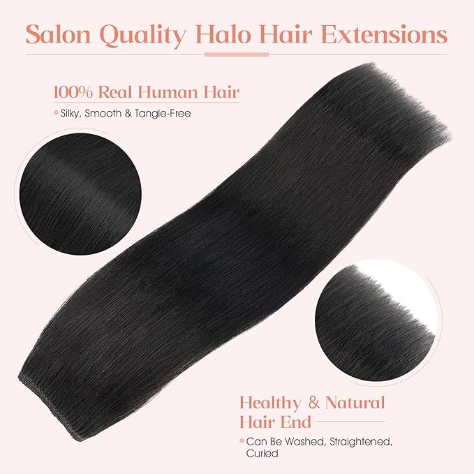Hairro Wire Hair Extensions Human Hair, Fish Line Invisible Adjustable & Clips in Extensions Straight, 100% Real Hairpieces Seamless Blending for Women, 22 Inch 100g Jet Black