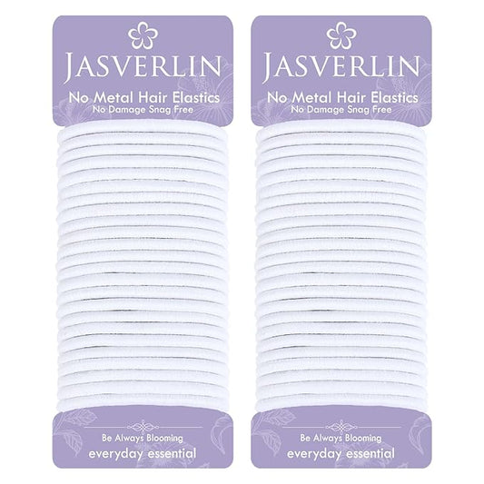 White Thick Hair Ties 5mm Large Ponytail Holders for Women Girls Men Curly Texture Rubber Bands Durable Stretchy Nylon Hair Elastics for Braids 48 Count