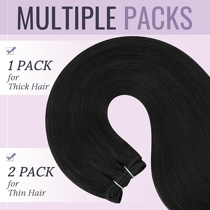 Fshine Weft Hair Extensions Human Hair Jet Black 12 inch 80 g Hand Tied Weft Real Human Sew in Straight Bundle for Women’s Full Head Volume and Salon Styling