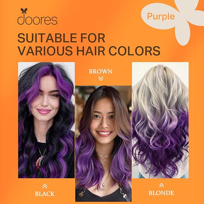 Doores Real Human Hair Extensions, Purple 16 Inch 25g/50s