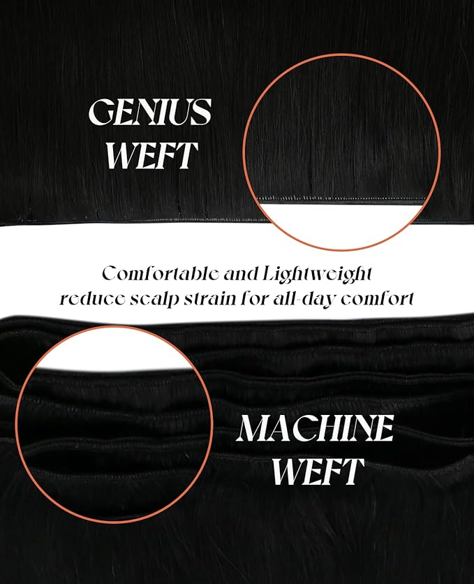 Sunny Hair Genius Weft Human Hair Extensions 24inch Sew in Hair Extensions Real Human Hair Jet Black Genius Weft Human Hair Sew in Extensions For Women Real Hair Long Straight Hair