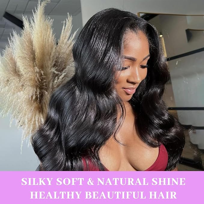 14 16 18 Inch Real Human Hair Bundles Body Wave 3 Bundles Unprocessed Natural Black Remy Body Wave Brazilian Virgin Cambodian Hair Wavy, 1b, No Tangle No Shedding, True to Length