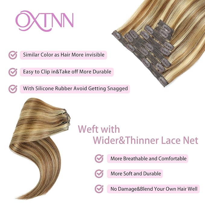 Clip in Hair Extensions Real Human Hair Chestnut Brown to Golden Blonde 12 inch 7pcs 70g/Pack, Human Hair Clip in Extensions, Salon-Grade Quality, Easy Comfort Wear for Women (#P6/22, 12 inch)