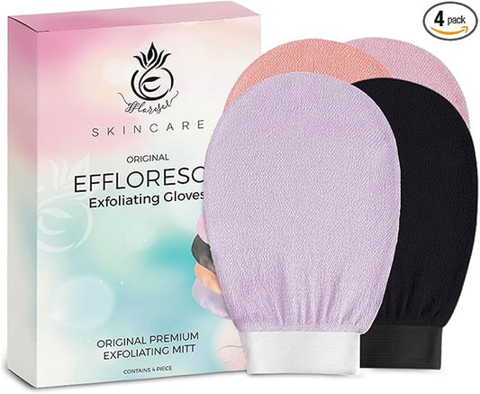 Exfoliating Glove Pack of 4 – Deep Cleaning Exfoliating Body Scrubber- Exfoliating Gloves for Shower for Smooth Radiant Skin – Dead Skin Remover & Body Scrub Mitt for Skin Cell Renewal