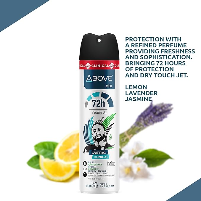 ABOVE Neymar Jr - 72H Antiperspirant Spray Deodorant for Men 5.07 Fl Oz(4 Pack) | Aluminum-Free | Fresh Mist, No Stain, No Alcohol, Long-Lasting Men's Deodorant Spray | Roses and Tuberoses Fragrance