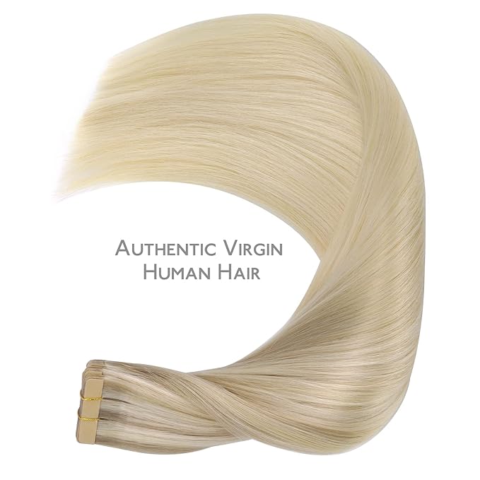 WENNALIFE Tape in Hair Extensions Human Hair, 20pcs 24 inch 50g Ash Blonde and Platinum Blonde Remy Tape Hair Extensions Real Human